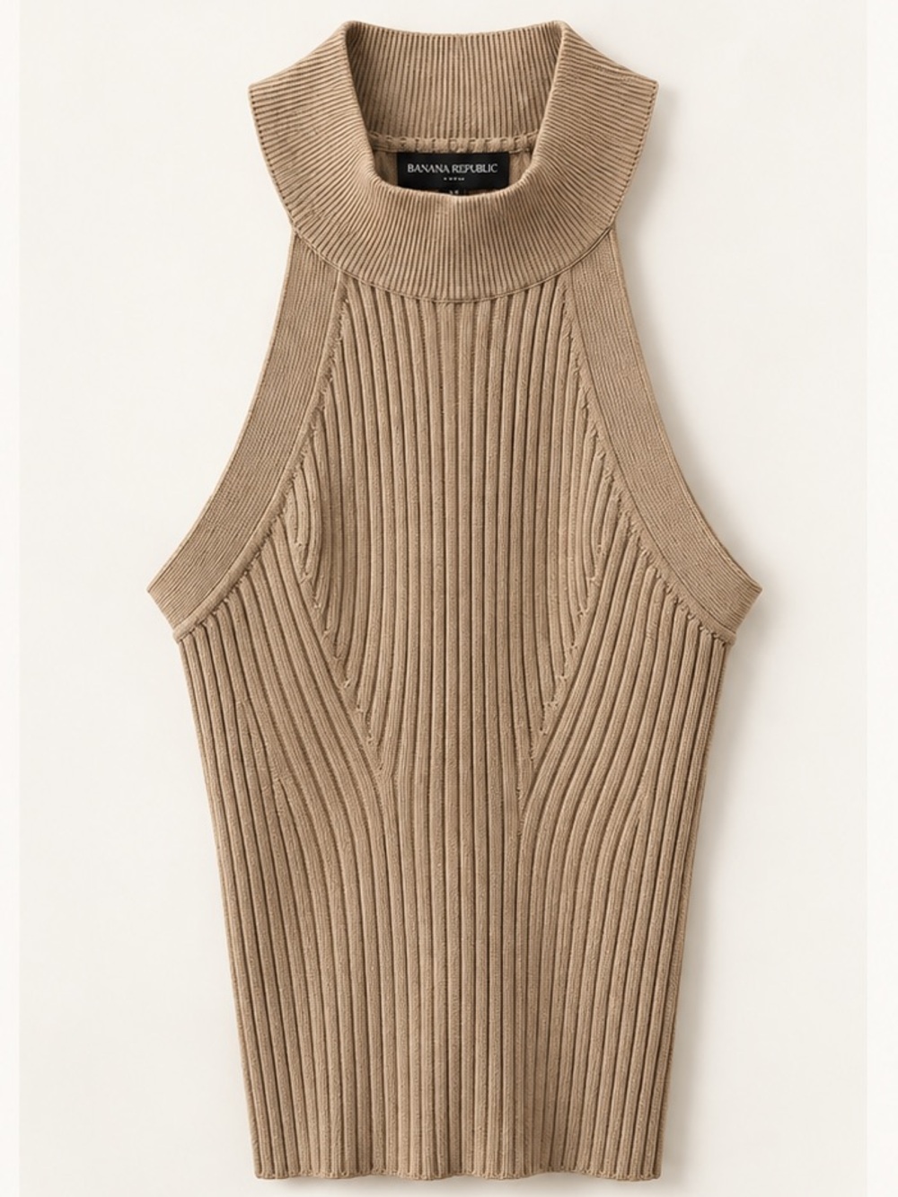 Banana Republic Taupe Tan Ribbed Mock-Neck Sweater Tank